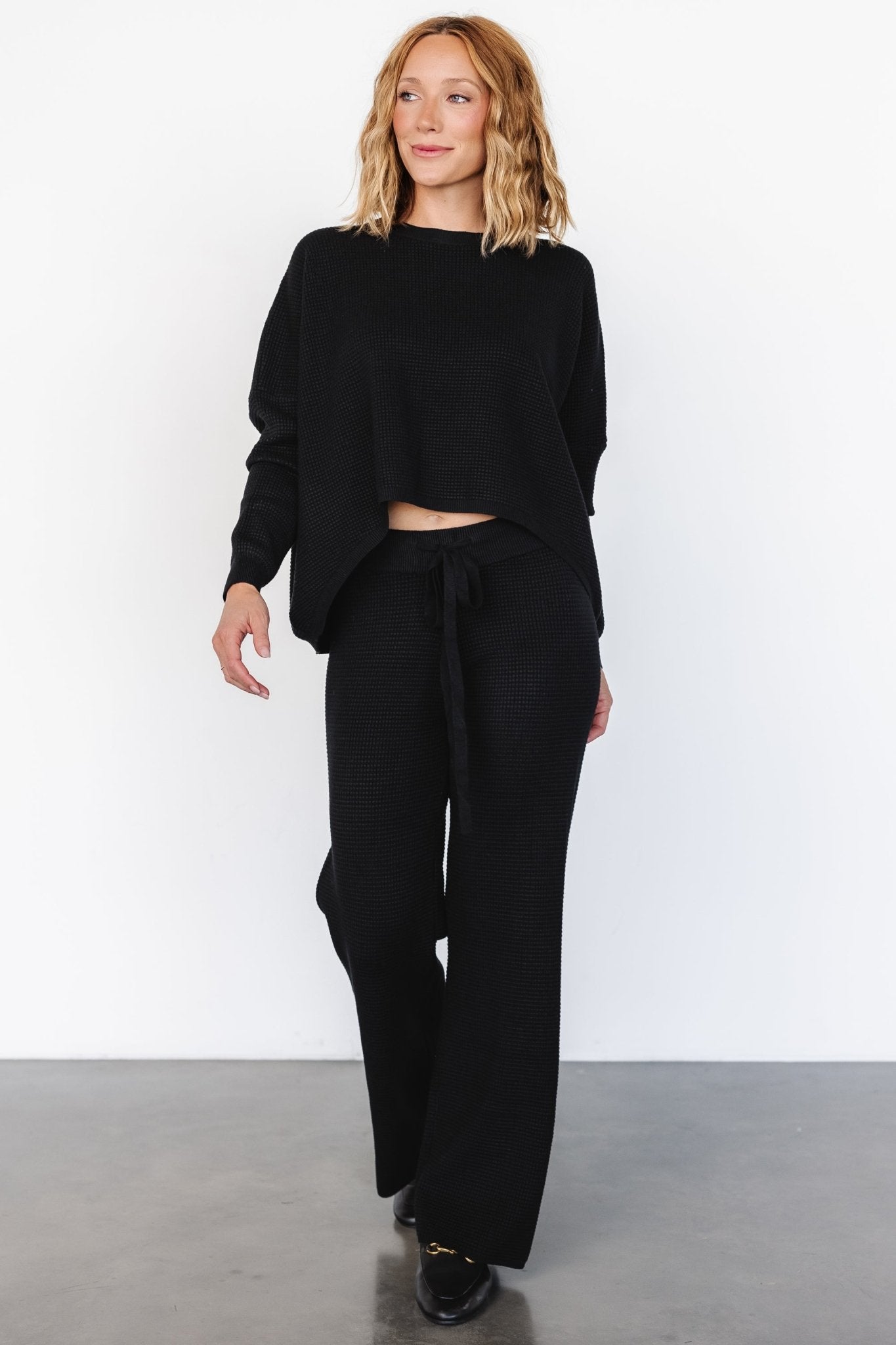 Owen Waffle Sweater Top | Black - Baltic Born