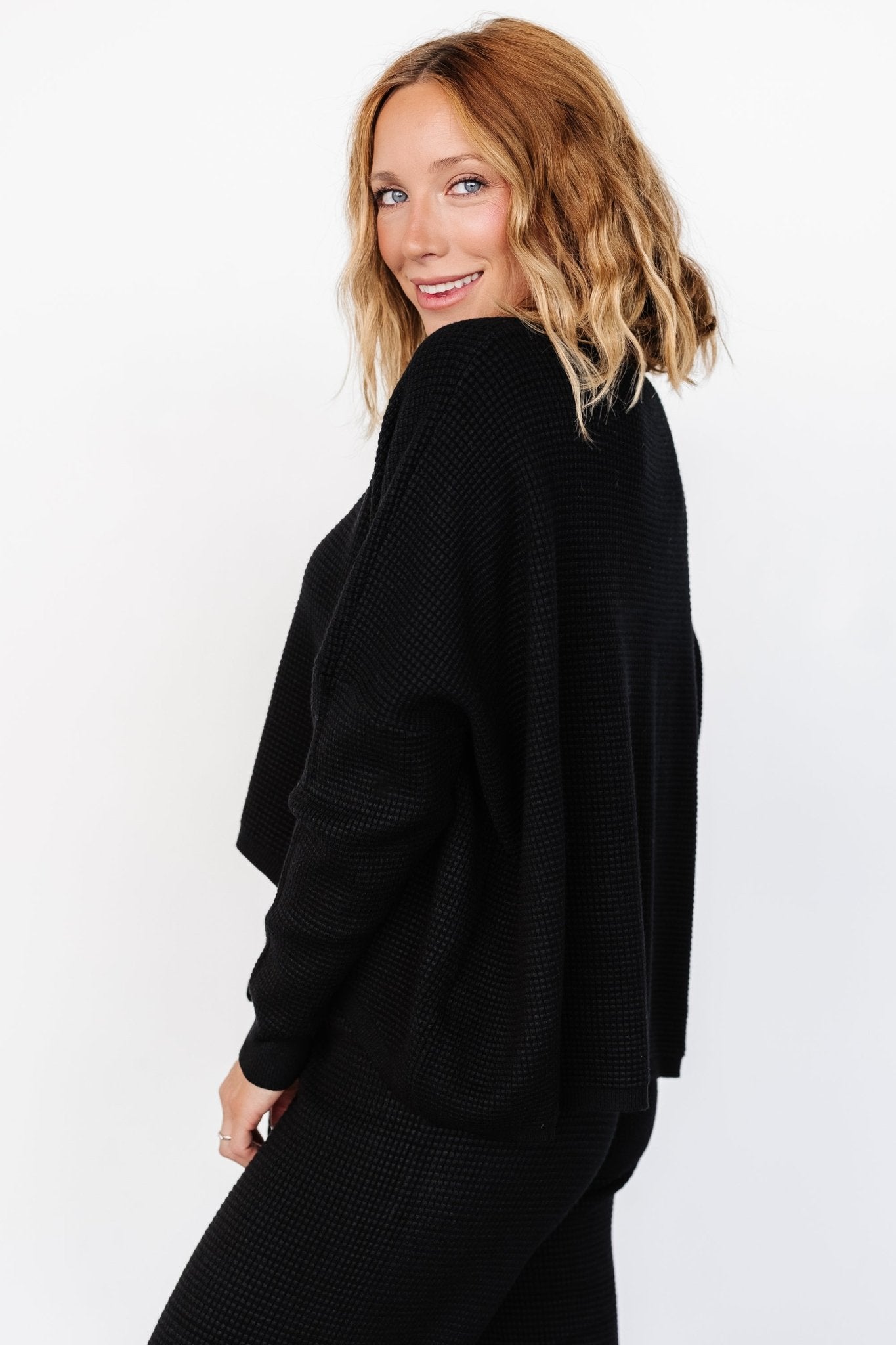 Owen Waffle Sweater Top | Black - Baltic Born