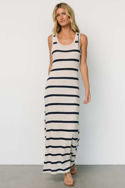 Palawan Striped Maxi Dress | Cream + Navy - Baltic Born