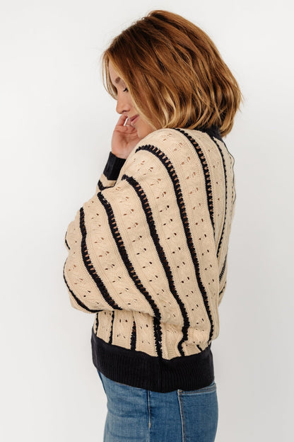 Paola Pointelle Sweater | Beige + Navy - Baltic Born