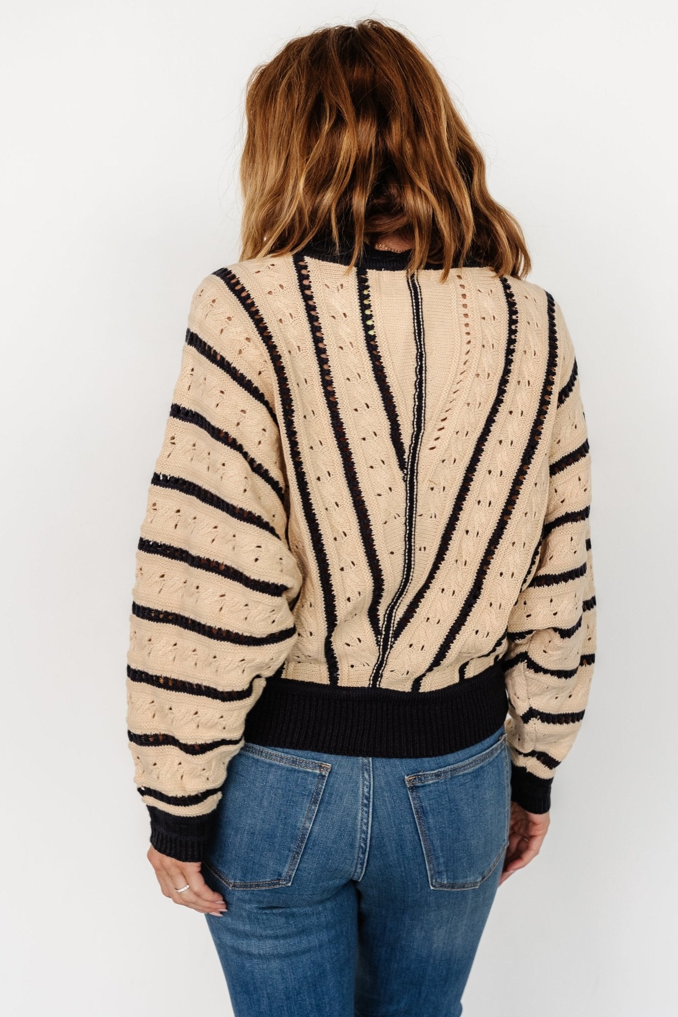 Paola Pointelle Sweater | Beige + Navy - Baltic Born