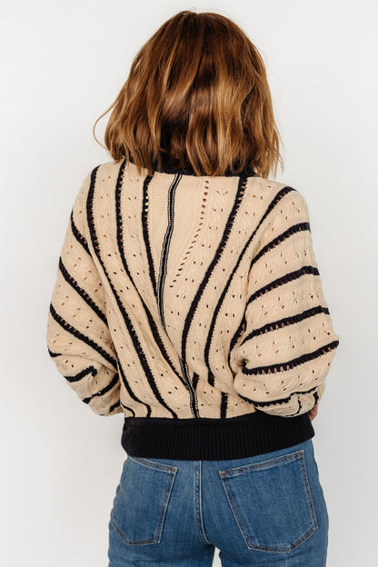 Paola Pointelle Sweater | Beige + Navy - Baltic Born