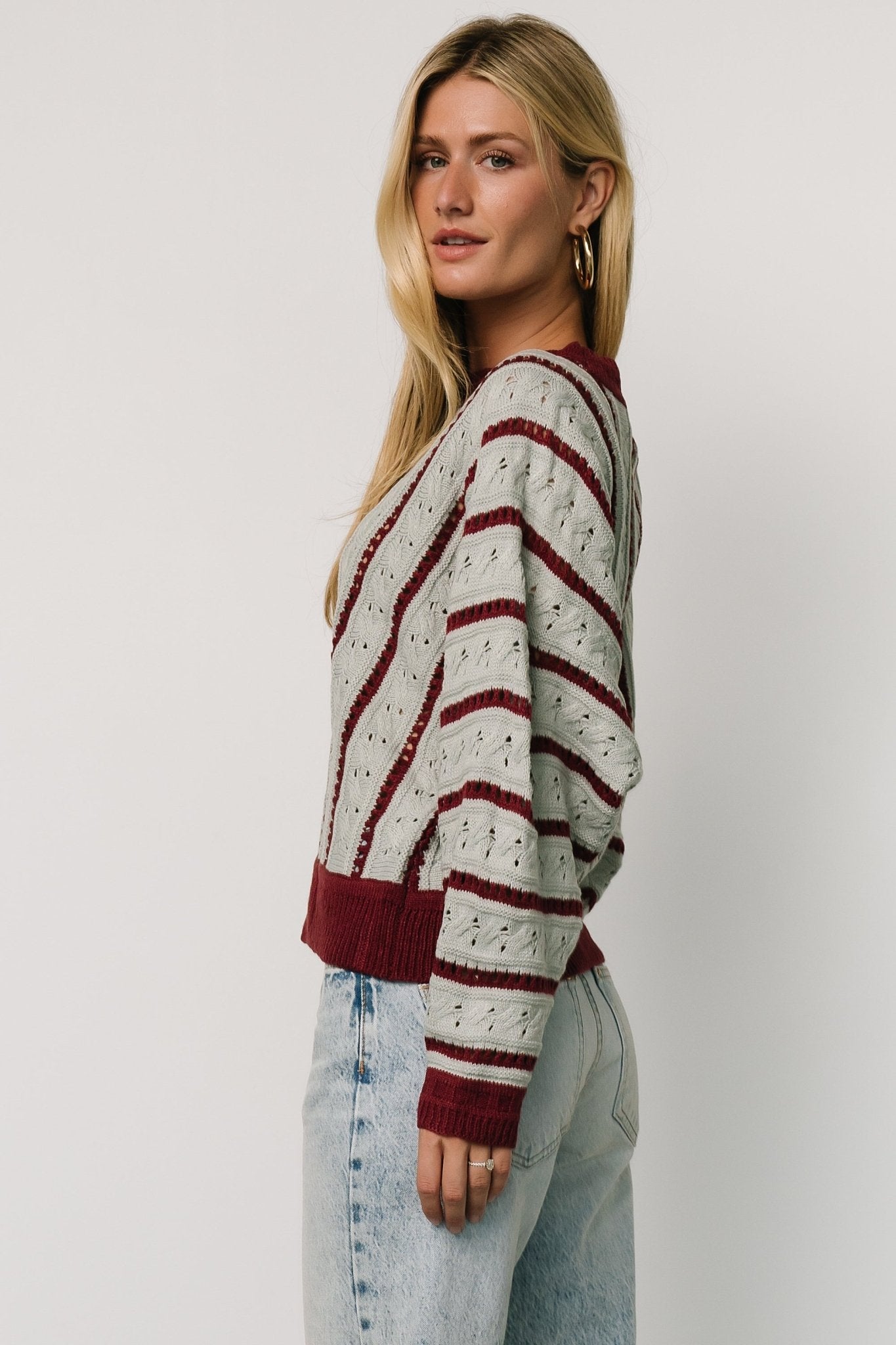 Paola Pointelle Sweater | Light Blue + Burgundy - Baltic Born