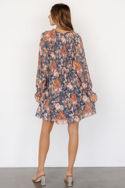 Parker Short Dress | Blue + Orange Floral - Baltic Born