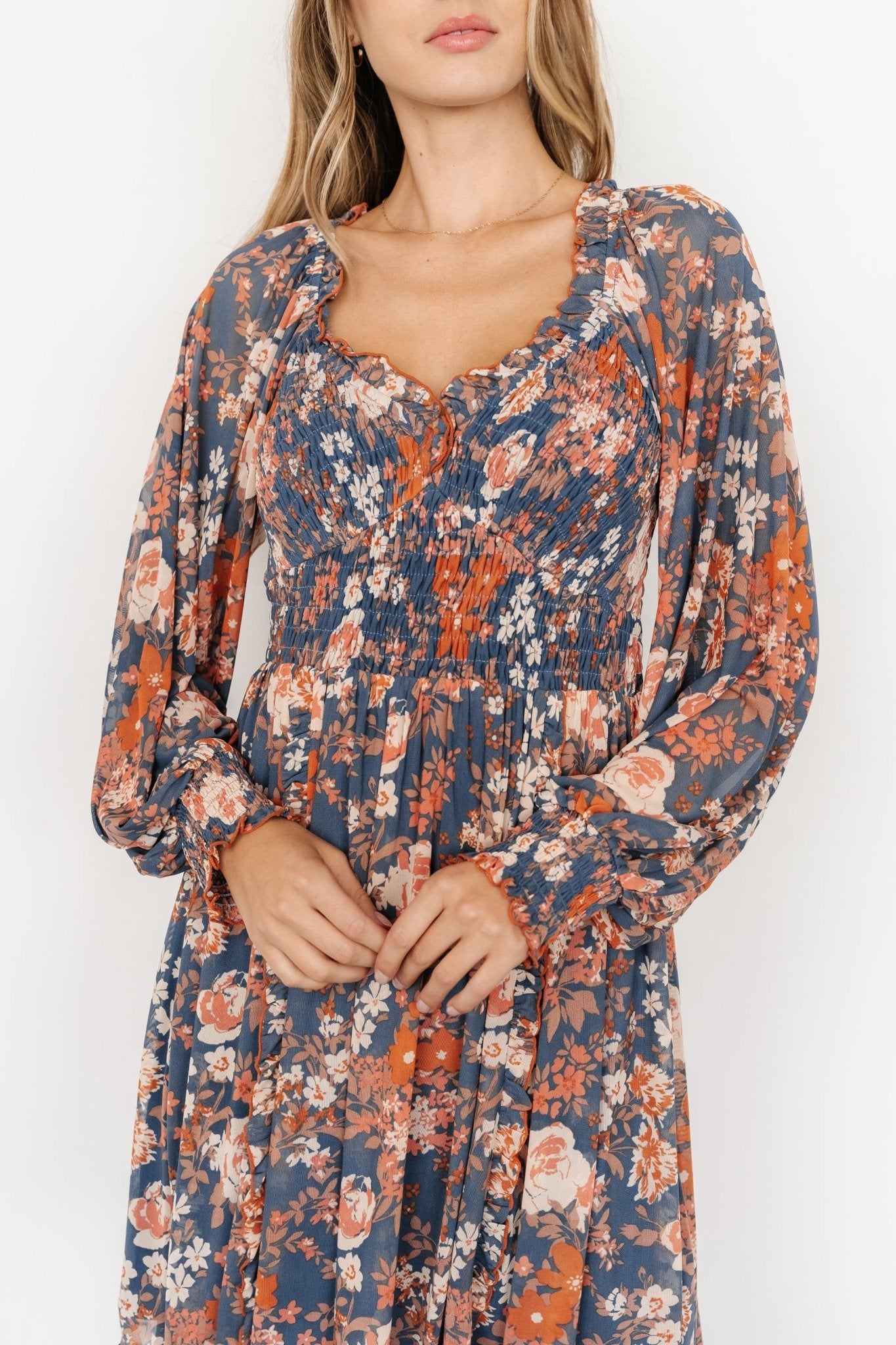 Parker Short Dress | Blue + Orange Floral - Baltic Born