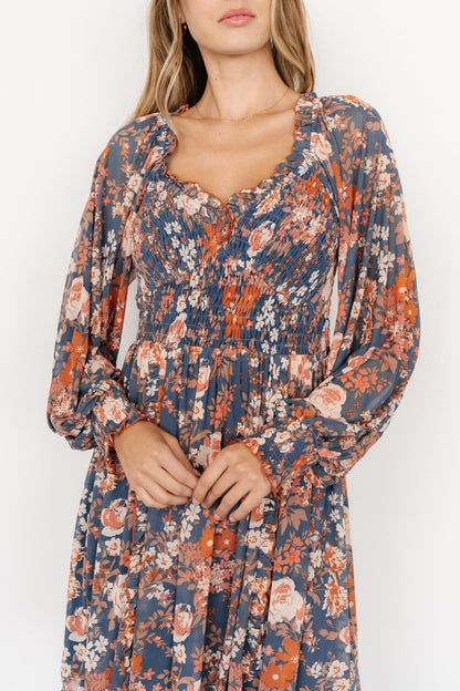 Parker Short Dress | Blue + Orange Floral - Baltic Born