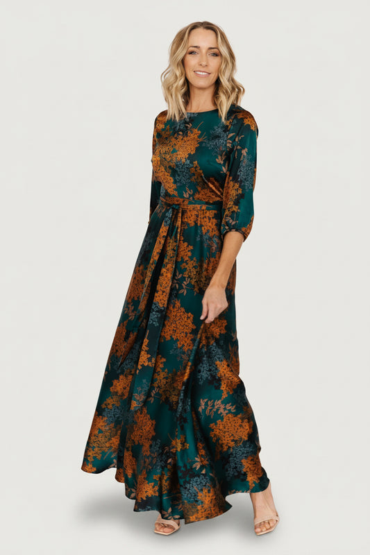 Paula Satin Maxi Dress — Jade Multi Floral
