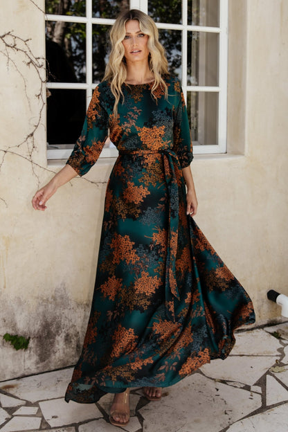 Paula Satin Maxi Dress | Jade Multi - Baltic Born