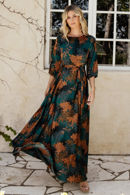 Paula Satin Maxi Dress | Jade Multi - Baltic Born