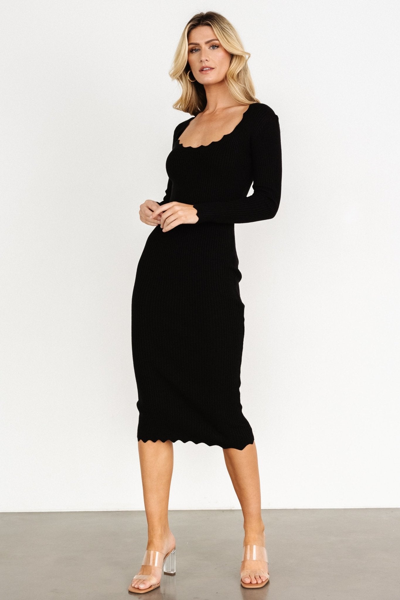 Percy Scalloped Midi Dress | Black - Baltic Born