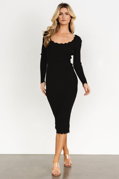 Percy Scalloped Midi Dress | Black - Baltic Born