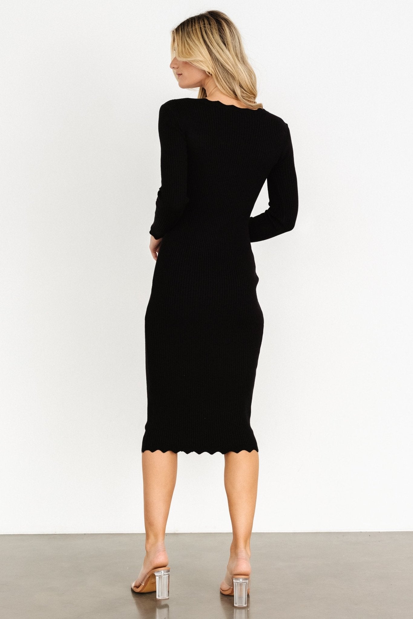 Percy Scalloped Midi Dress | Black - Baltic Born