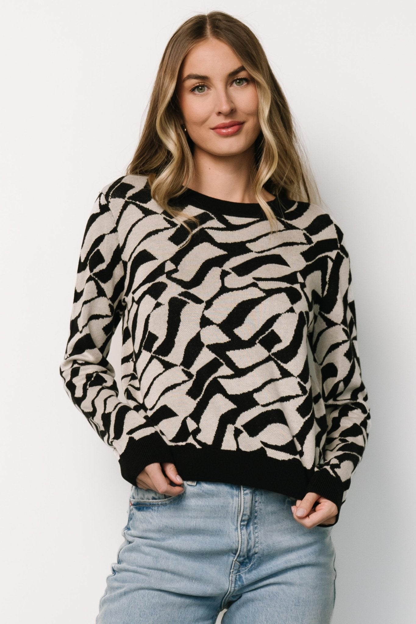 Petra Knit Sweater Top | Black + Ivory - Baltic Born