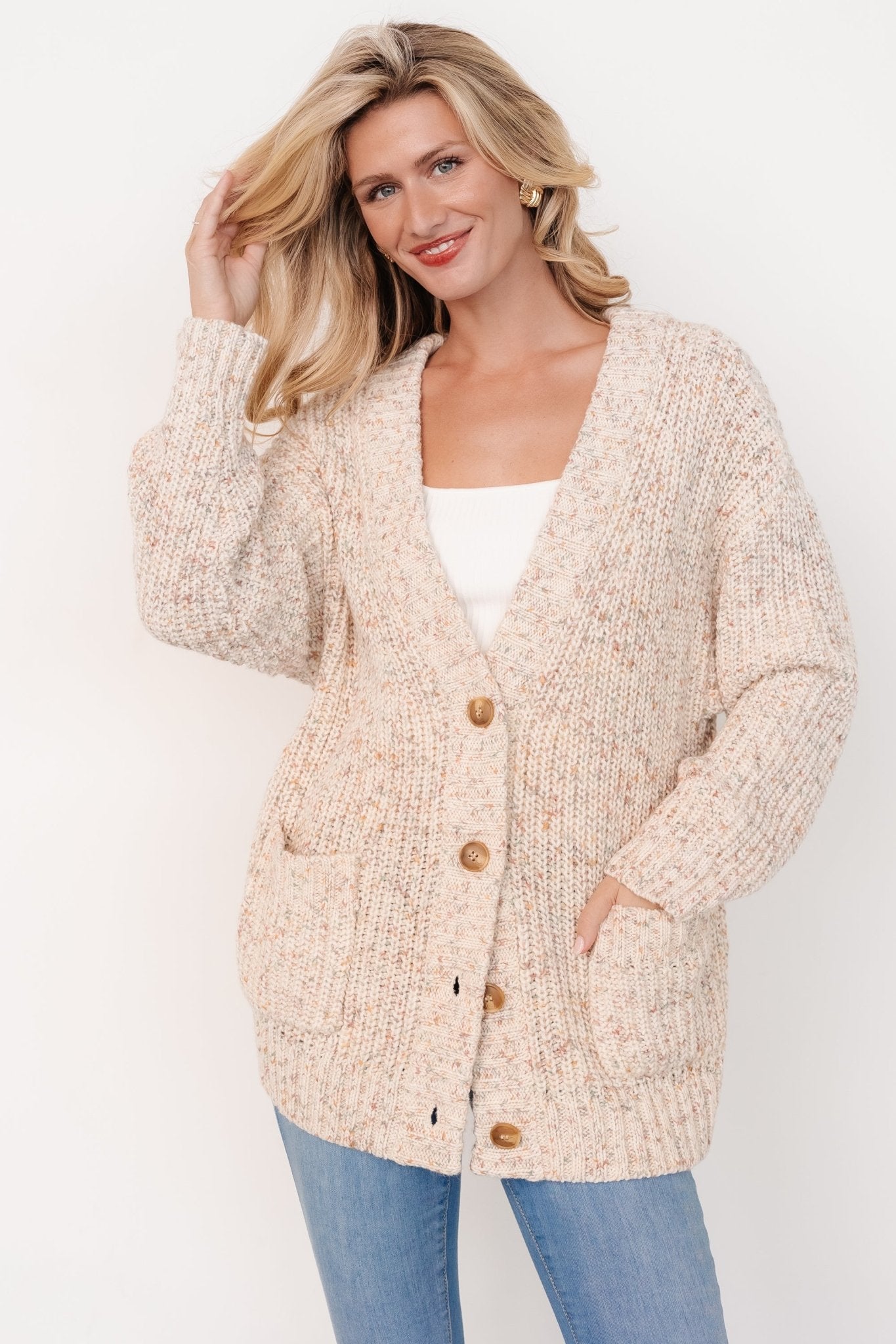 Phillis Chunky Knit Cardigan | Oatmeal Multi - Baltic Born