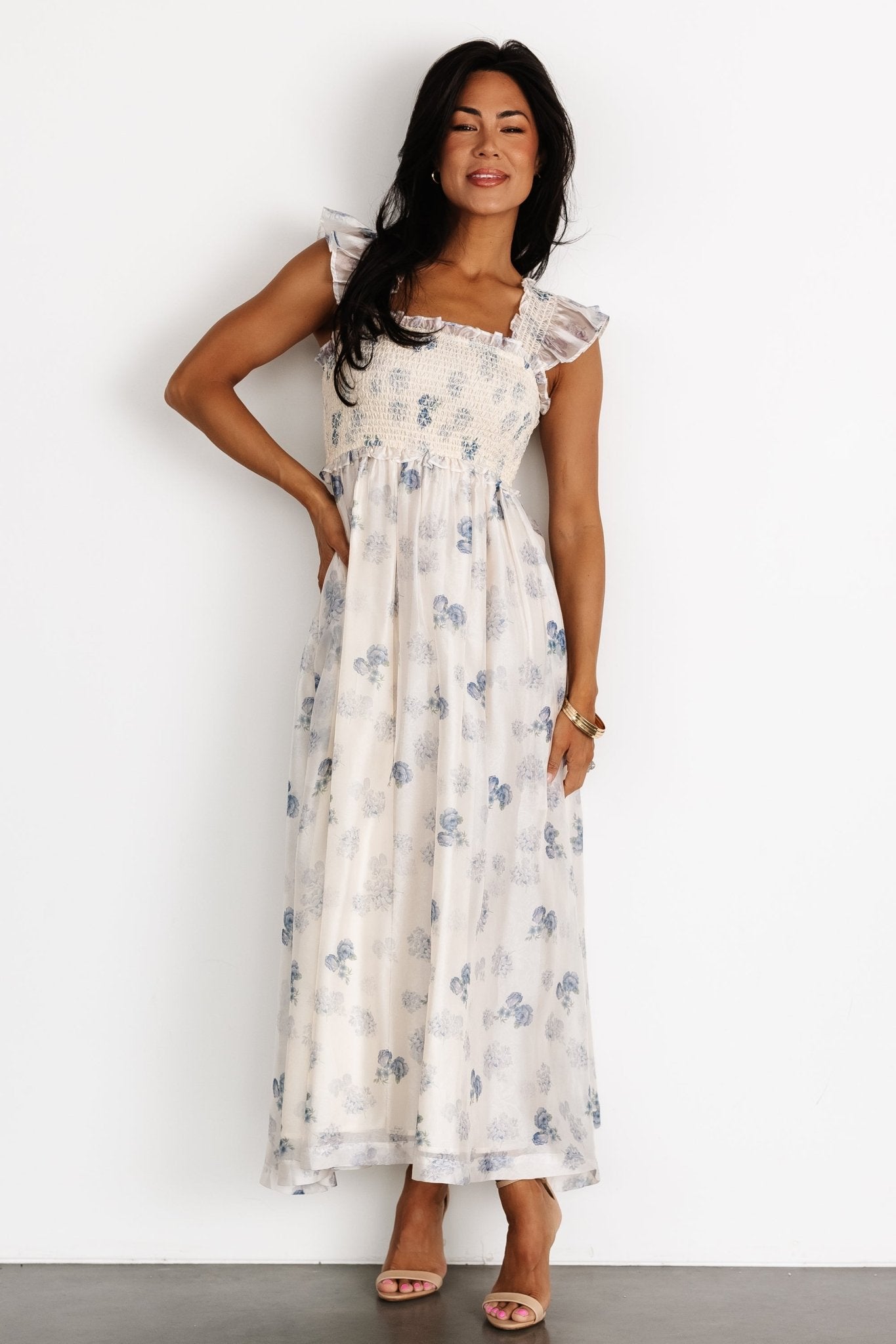 Phoebe Midi Dress | Cream + Blue Floral - Baltic Born