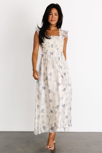 Phoebe Midi Dress | Cream + Blue Floral - Baltic Born