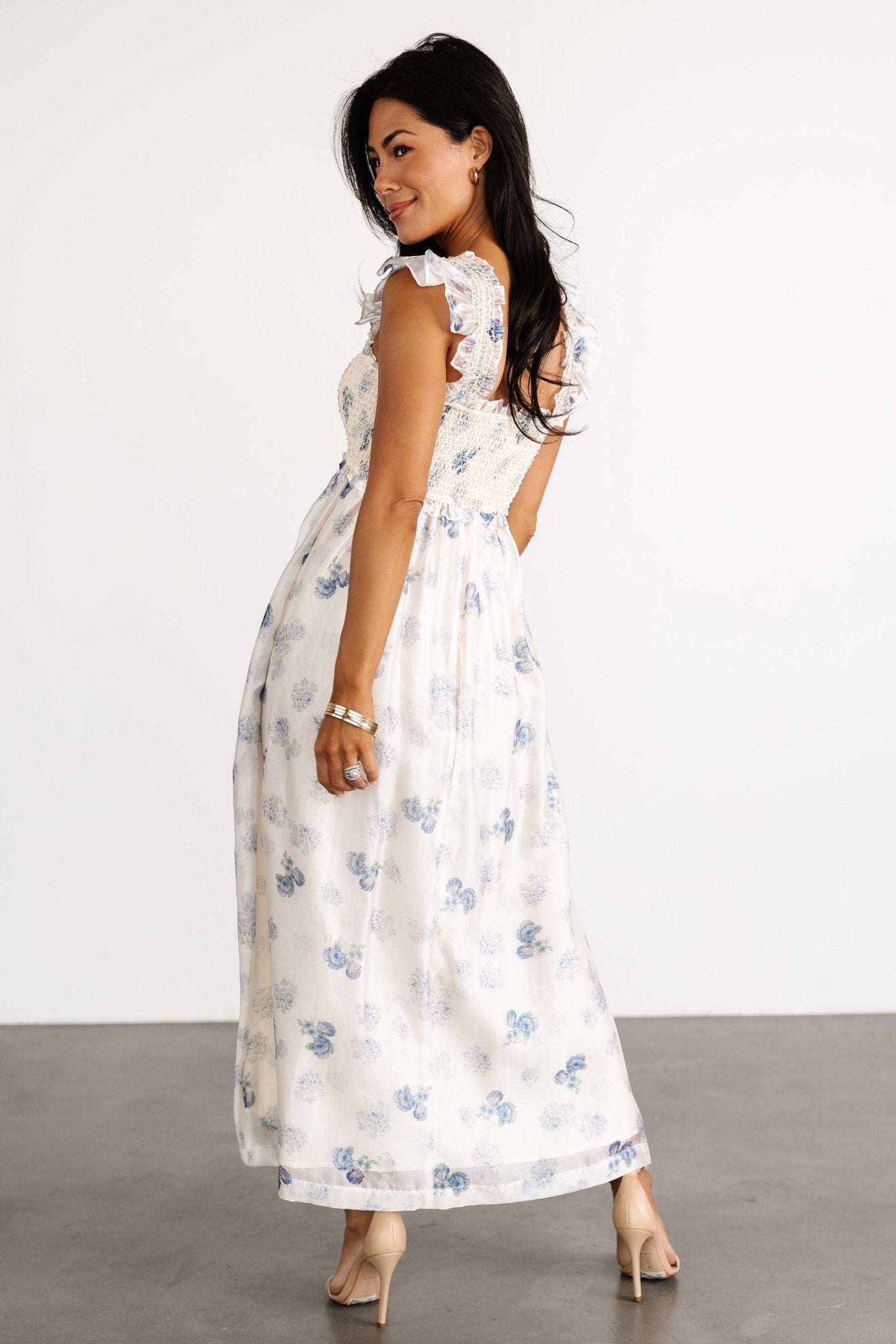 Phoebe Midi Dress Cream & Blue Floral | Baltic Born L Phoebe Midi Dress Cream & Blue Floral | Baltic Born L