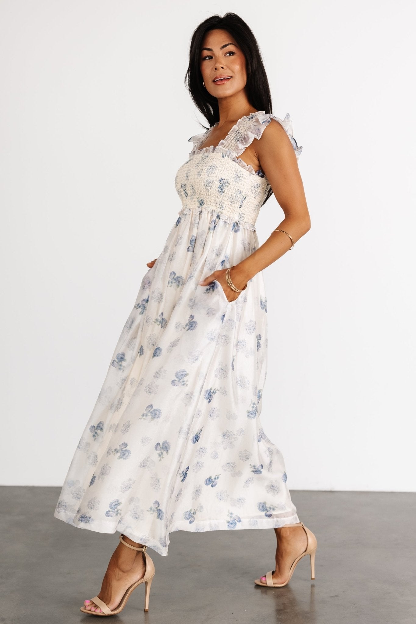 Phoebe Midi Dress | Cream + Blue Floral - Baltic Born