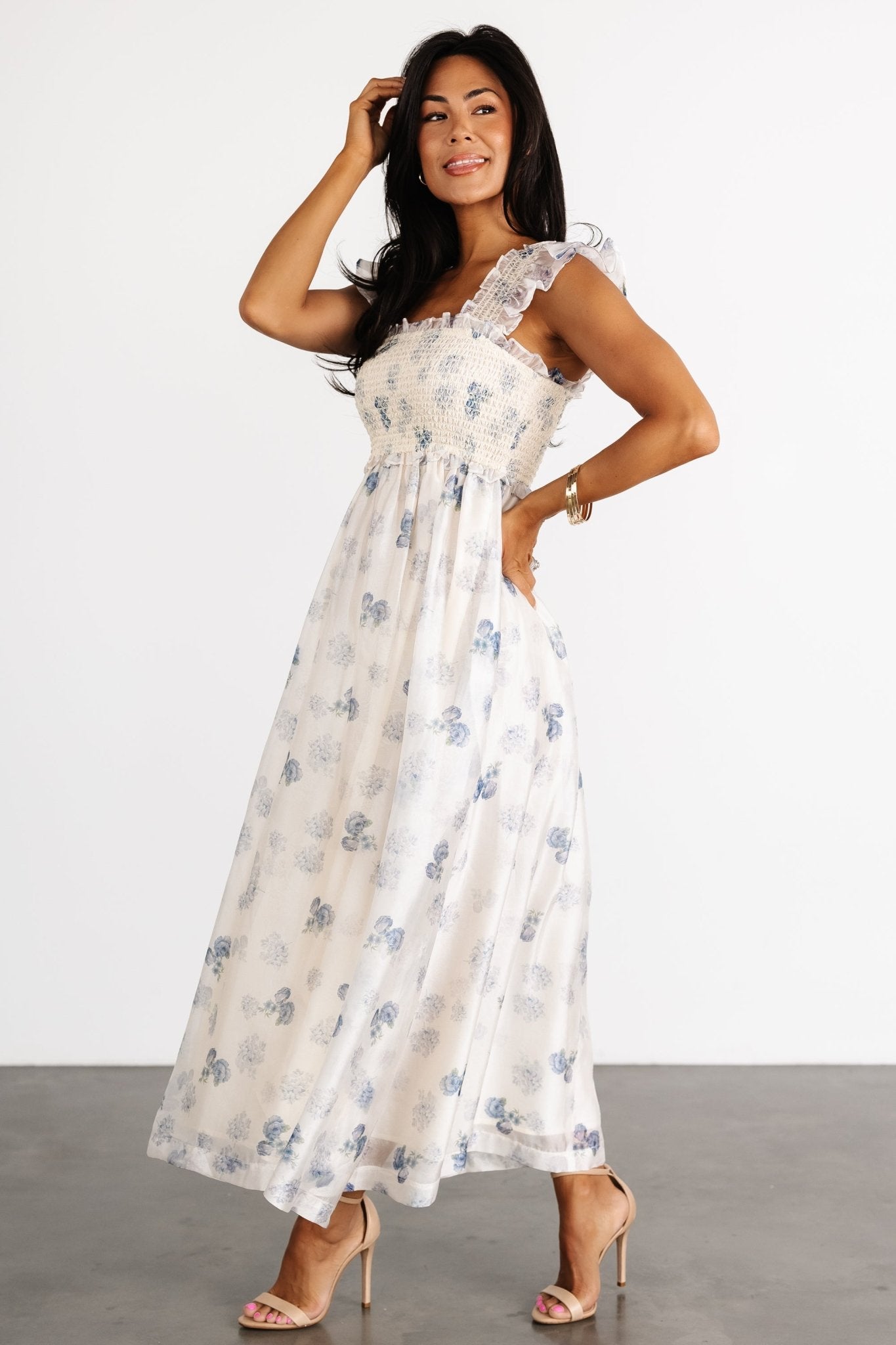 Phoebe Midi Dress | Cream + Blue Floral - Baltic Born