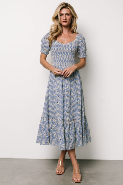 Piper Eyelet Midi Dress | Blue + Ivory - Baltic Born