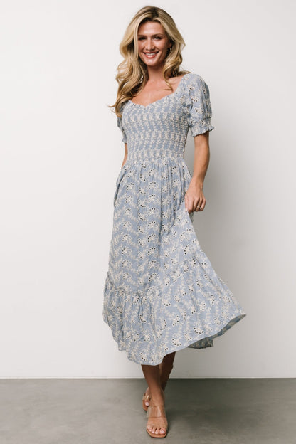 Piper Eyelet Midi Dress | Blue + Ivory - Baltic Born