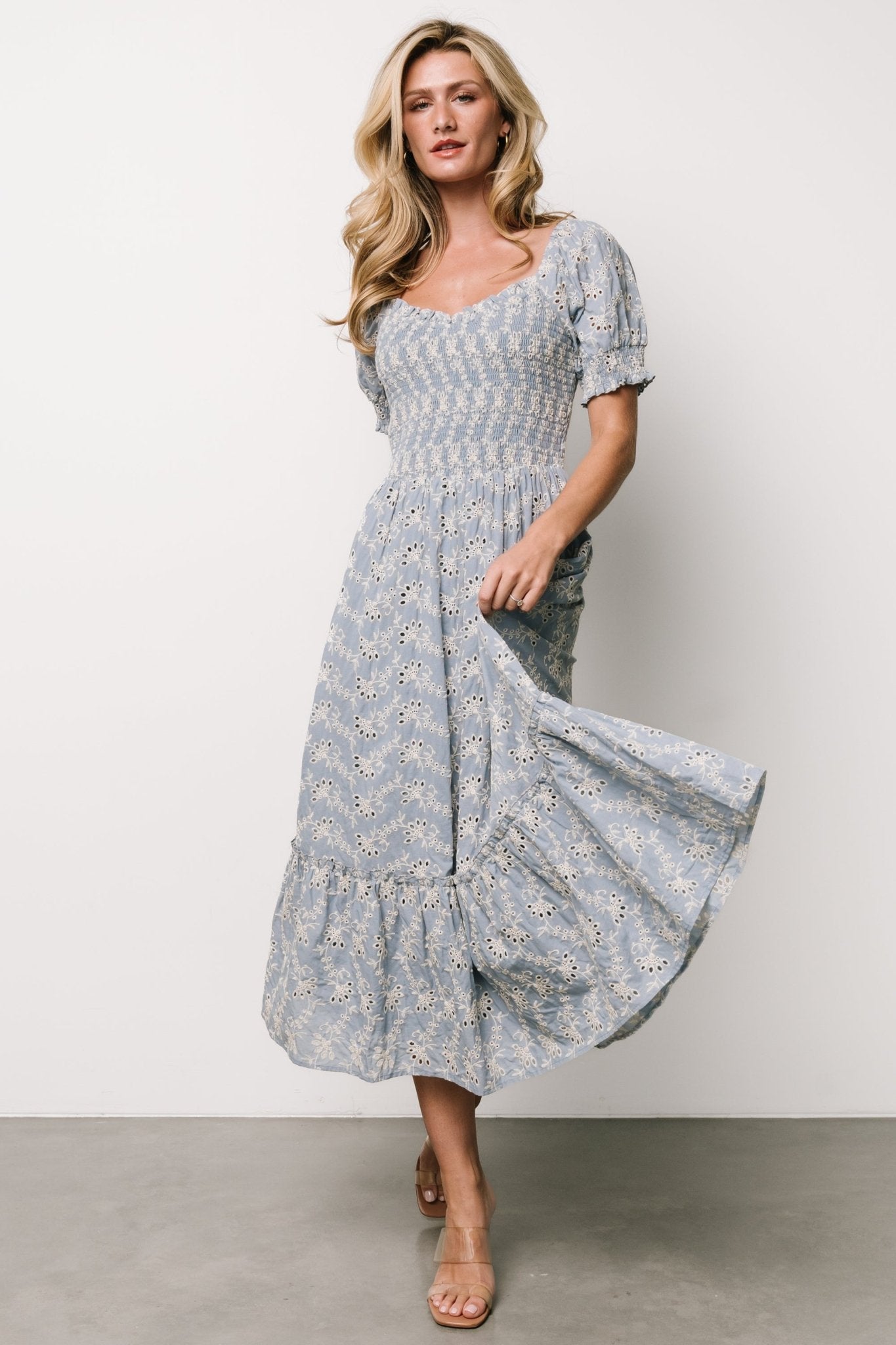 Piper Eyelet Midi Dress | Blue + Ivory - Baltic Born