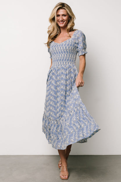 Piper Eyelet Midi Dress | Blue + Ivory - Baltic Born