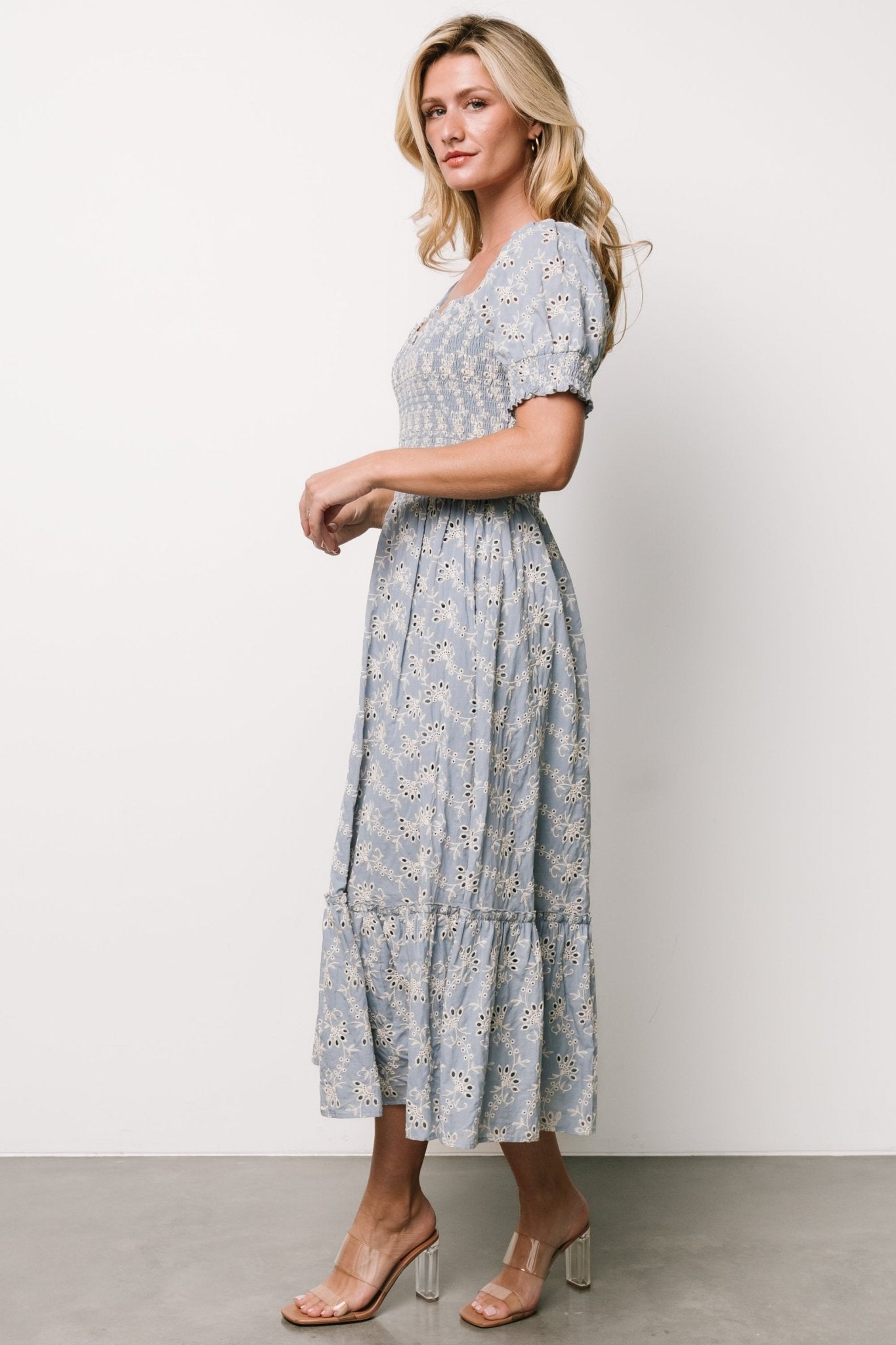 Piper Eyelet Midi Dress | Blue + Ivory - Baltic Born