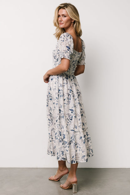 Piper Eyelet Midi Dress | Off White + Blue Floral - Baltic Born