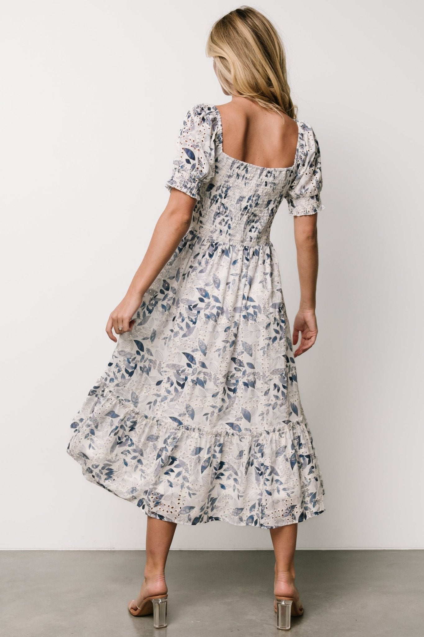 Piper Eyelet Midi Dress | Off White + Blue Floral - Baltic Born