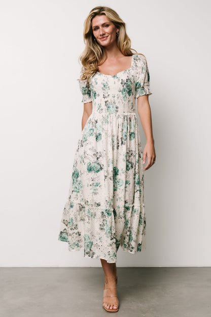 Piper Eyelet Midi Dress | Off White + Green Floral - Baltic Born