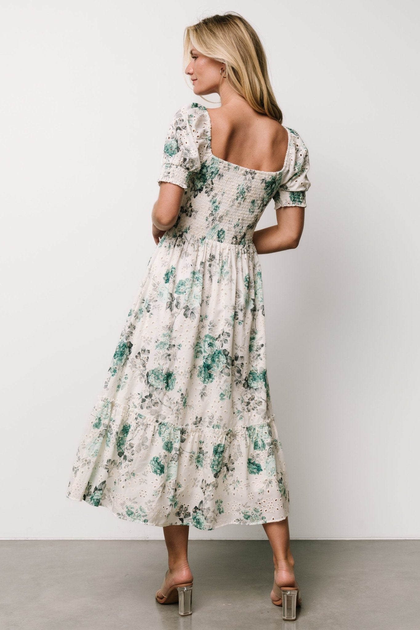 Piper Eyelet Midi Dress | Off White + Green Floral - Baltic Born