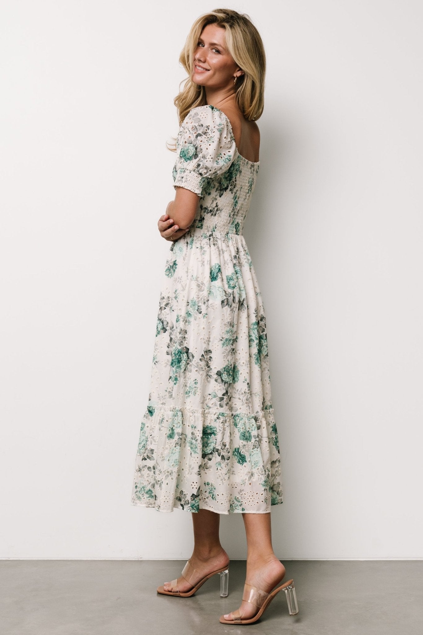 Piper Eyelet Midi Dress | Off White + Green Floral - Baltic Born