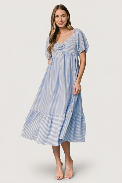 poppy spliced midi dress Baltic Born Womens Poppy Midi Dress | Blue + Off White