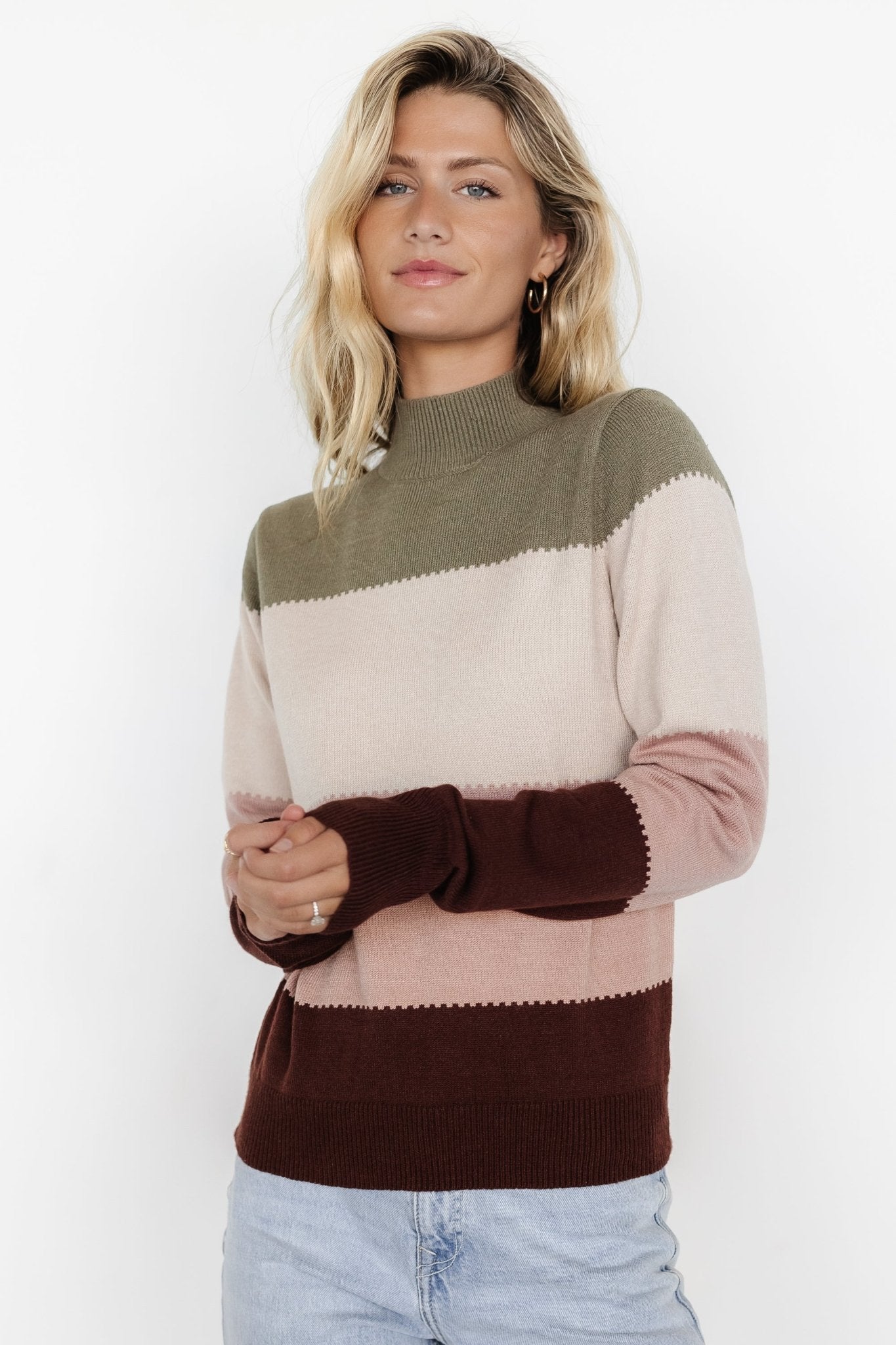 Porter Color Block Sweater | Olive Multi - Baltic Born