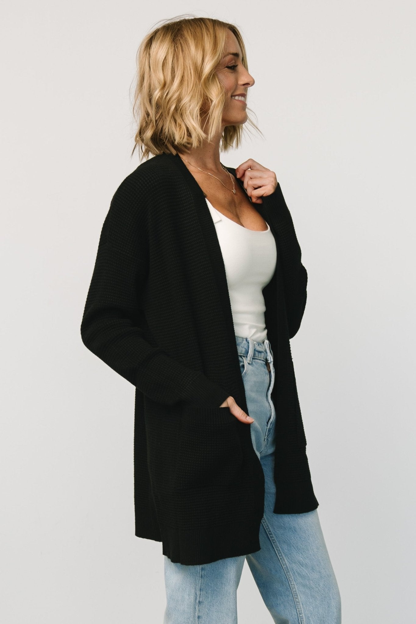 Portsmouth Waffle Cardigan | Black - Baltic Born