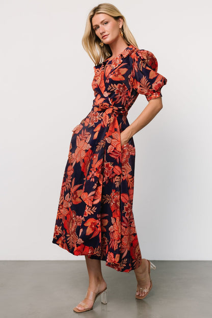 Potenza Wrap Dress | Navy + Rust - Baltic Born