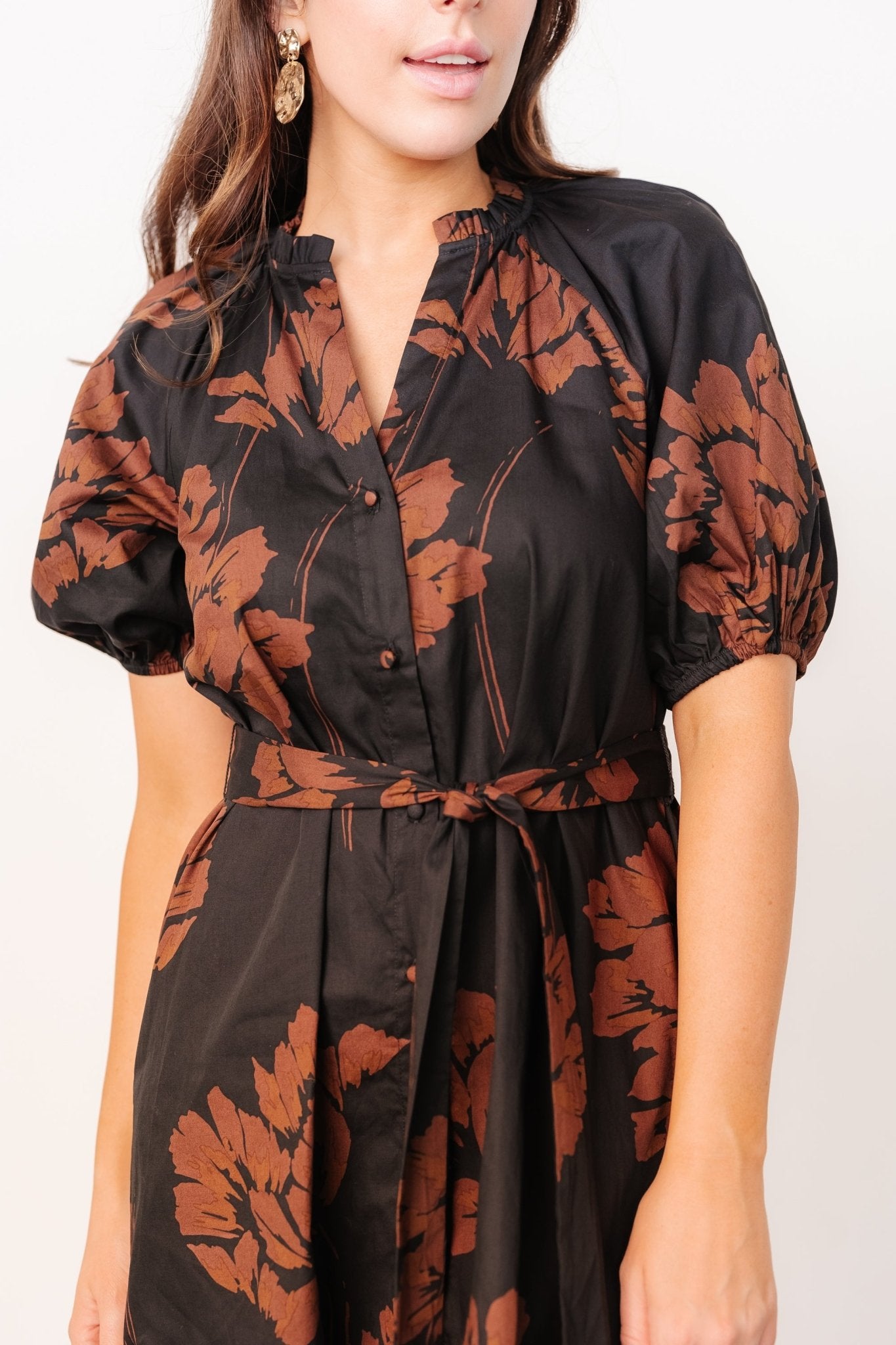 Prescott Midi Dress | Black + Brown Floral - Baltic Born