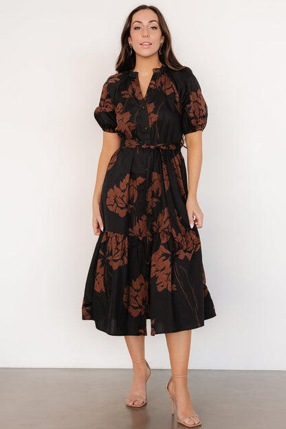 Prescott Midi Dress | Black + Brown Floral - Baltic Born