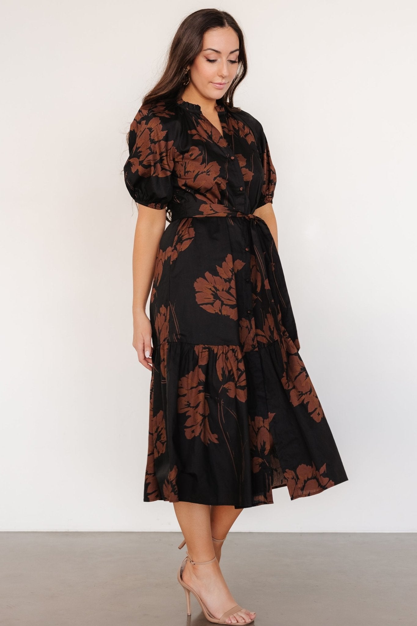 Prescott Midi Dress | Black + Brown Floral - Baltic Born