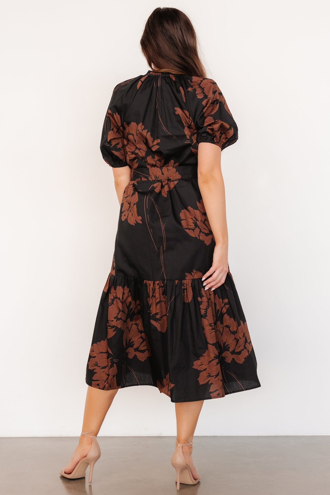 Prescott Midi Dress | Black + Brown Floral - Baltic Born