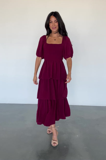 Ashbourne Tiered Dress | Burgundy