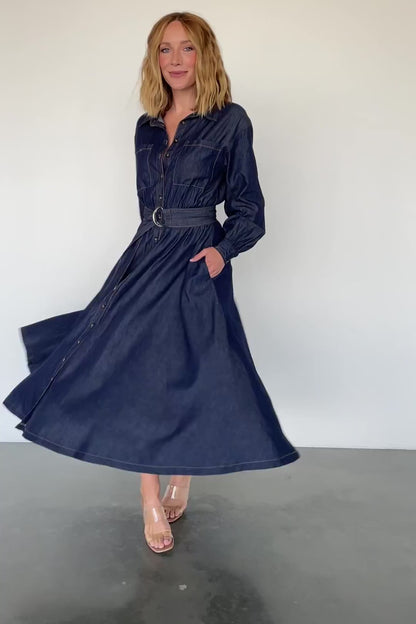 Hansel Long Sleeve Denim Dress | Dark Blue