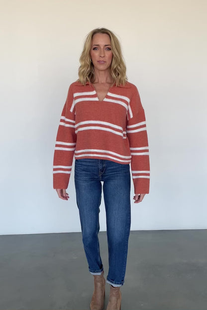 Olsen Stripe Sweater | Dark Clay + White