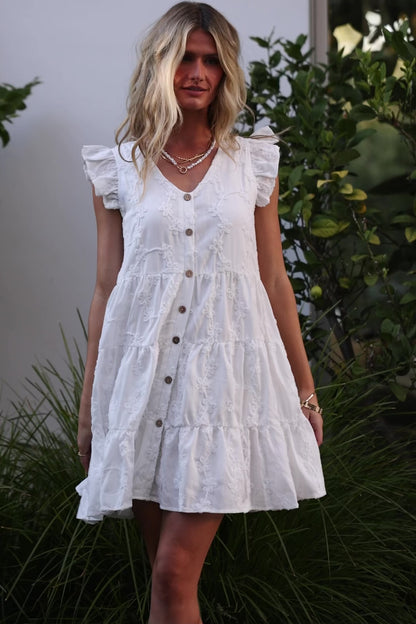 Kayla Button Up Short Dress | Off White