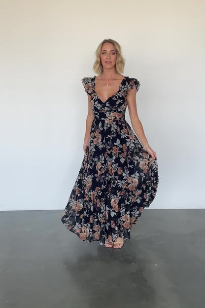 Martina Maxi Dress | Black + Copper Floral