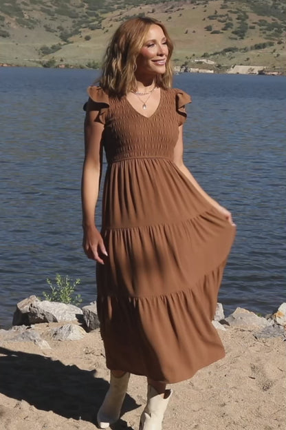 Brandie Smocked Midi Dress | Brown