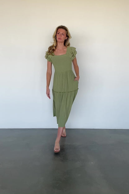 Jacie Smocked Midi Dress | Sage