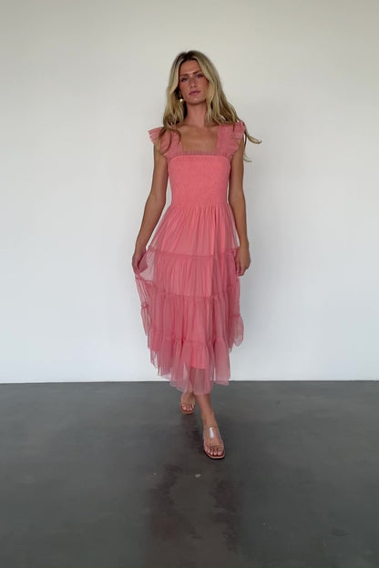 Emma Smocked Tulle Dress | Coral