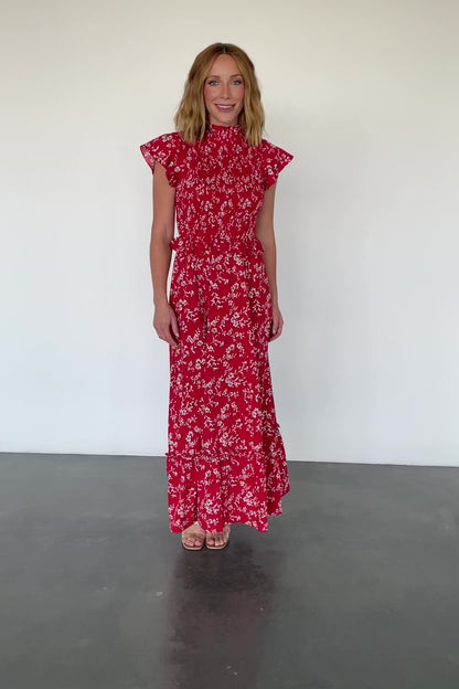 Orla Ruffle Maxi Dress | Red floral